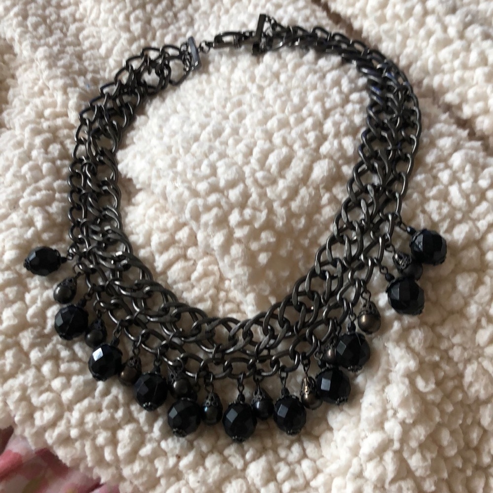 Gun metal black beaded necklace.